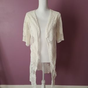 Boho White Lacey Duster Cover-up